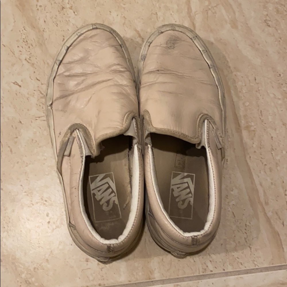 pink leather slip on vans